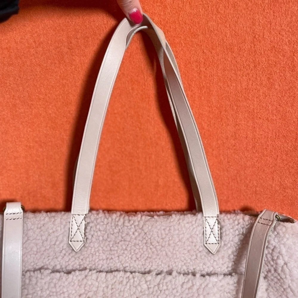 Madewell Transport M Shearling Leather Tote Pink Teddy Womens Zip Crossbody